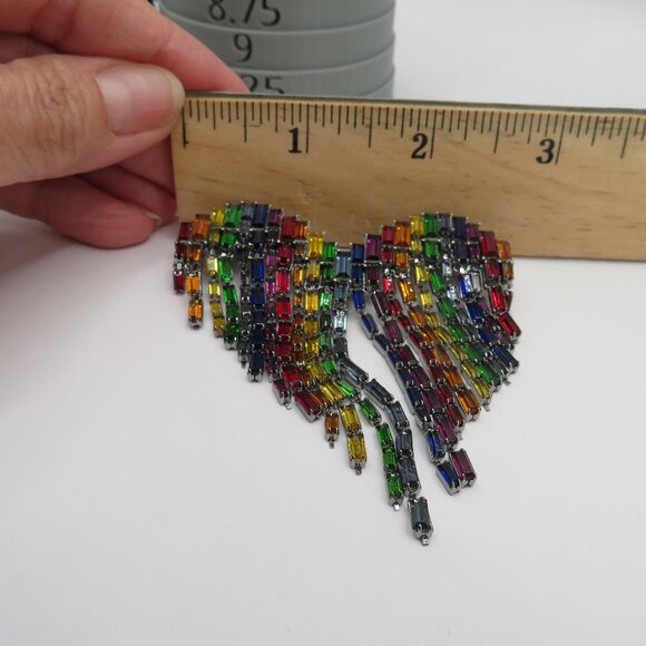 Heart Shaped Rainbow-Colored Baguette Rhinestone Brooch Pin - Picture 12 of 12